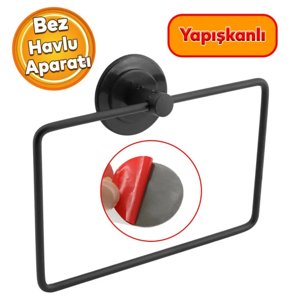 Bez Havlu Askısı Paslanmaz Metal Siyah Bez Havluluk Aparatı Yapışkanlı Lavabo Banyo Mutfak Standı ürün görseli 1