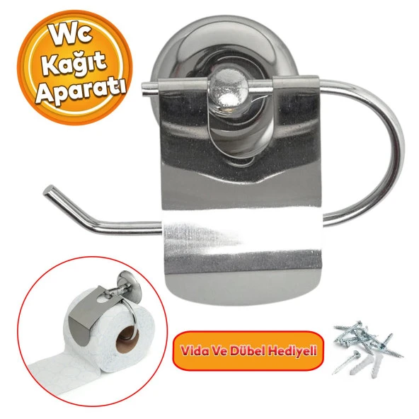 WC Kağıt Standı Tuvalet Kağıtlık Aparat Kapaklı Paslanmaz Metal Sağlam Kaliteli Krom ürün görseli 1