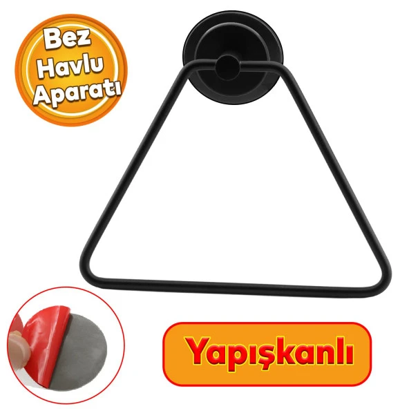 Yapışkanlı Lavabo Banyo Mutfak Bez Havlu Standı Askısı Paslanmaz Metal Siyah Bez Havluluk Üçgen ürün görseli 1