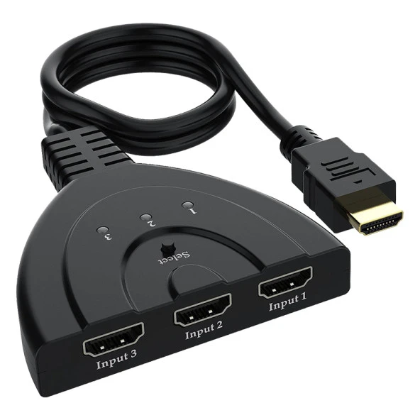 Powermaster PM-17229 3 Giriş 1 Çıkış HDMI Switcher Çoğaltıcı Toplayıcı Aparat 30 CM Kablolu Seçme Düğmeli ürün görseli 1