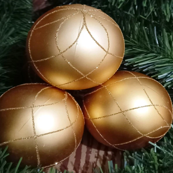 VIP DELUXE 4 ADET 8 CM BÜYÜK GOLD TOP SÜSLER YILBAŞI AĞACI SÜSLERİ NOEL AĞACI SÜSLERİ ALTIN TOP SÜS ürün görseli 1