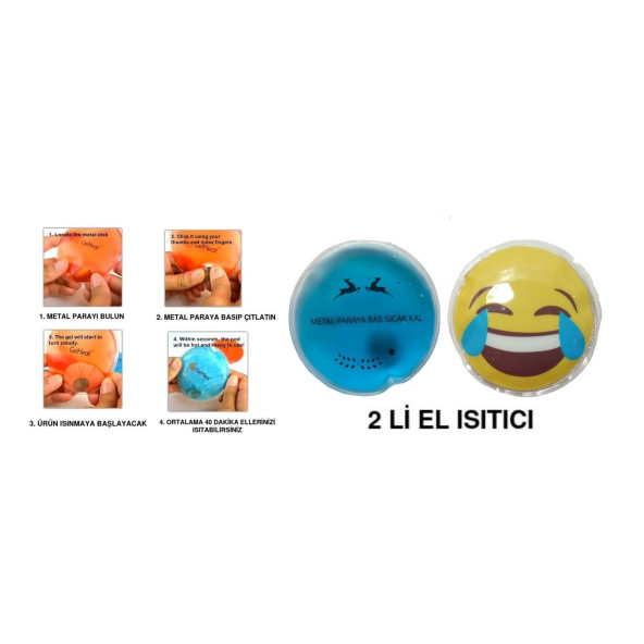 GÜLEN EMOJİ MAVİ CEYLAN CEP SOBASI,EL ISITICI,2 ADET SICAK SU TORBASI PVC  9cm ürün görseli 1