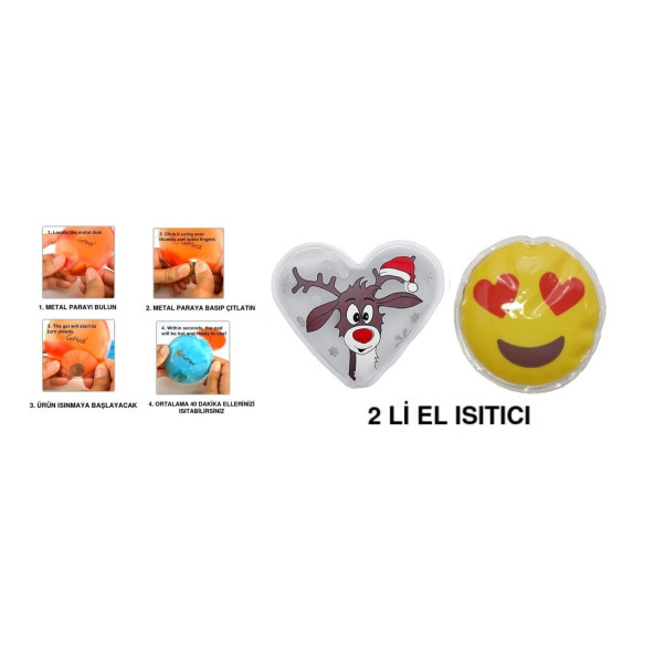 KALP EMOJİ BEYAZ GEYİK CEP SOBASI,EL ISITICI,2 ADET SICAK SU TORBASI PVC  9cm ürün görseli 1