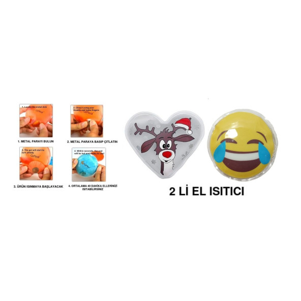 GÜLEN EMOJİ BEYAZ GEYİK CEP SOBASI,EL ISITICI,2 ADET SICAK SU TORBASI PVC  9cm ürün görseli 1