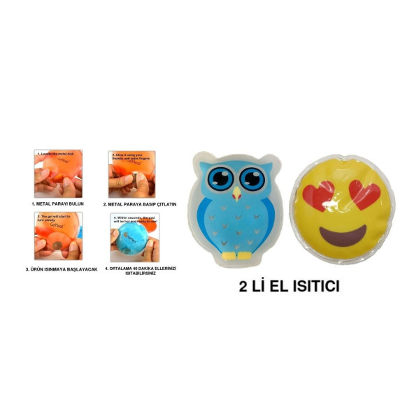 KALP EMOJİ MAVİ BAYKUŞ CEP SOBASI,EL ISITICI,2 ADET SICAK SU TORBASI PVC  9cm ürün görseli 1