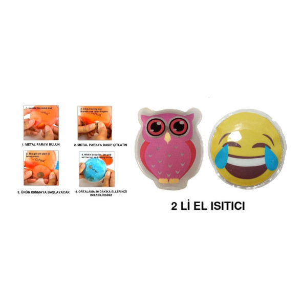 GÜLEN EMOJİ PEMBE BAYKUŞ CEP SOBASI,EL ISITICI,2 ADET SICAK SU TORBASI PVC  9cm ürün görseli 1
