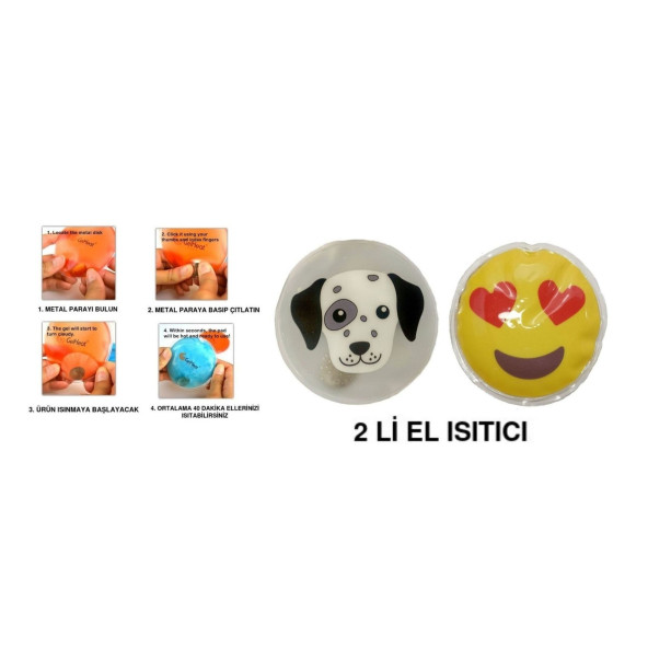 KALP EMOJİ,KÖPEK CEP SOBASI,EL ISITICI,2 ADET SICAK SU TORBASI PVC  9cm ürün görseli 1