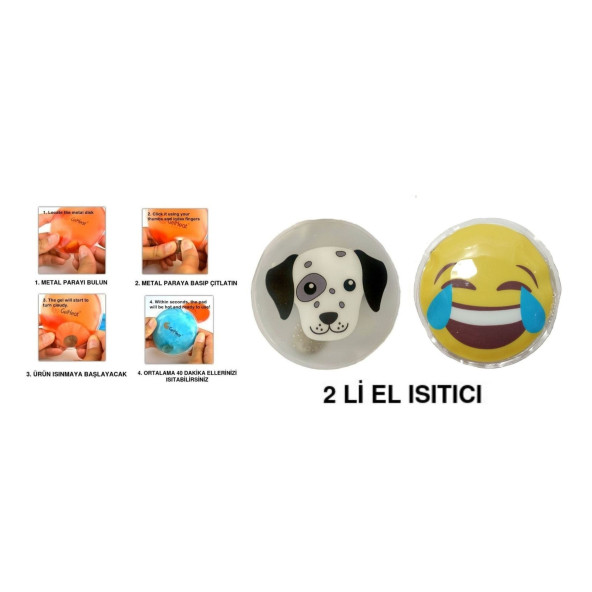 GÜLEN EMOJİ,KÖPEK CEP SOBASI,EL ISITICI,2 ADET SICAK SU TORBASI PVC  9cm ürün görseli 1