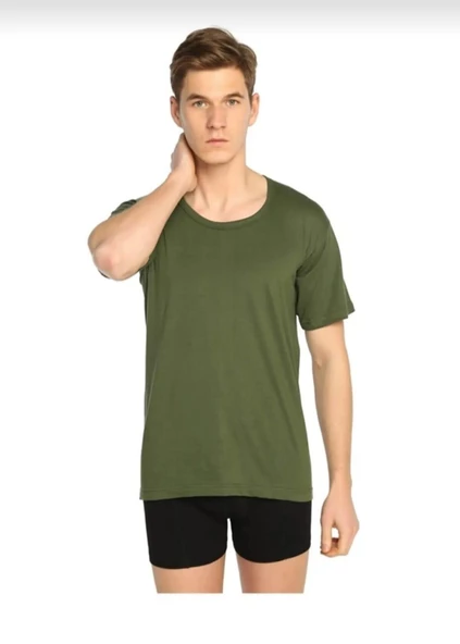 SEHER YILDIZI 0002 ERKEK BİSİKLET YAKA FANİLA 6 ADET  HAKİYEŞİL M ürün görseli 1