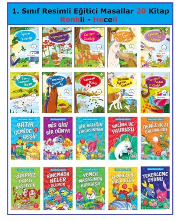 1. Sınıf Resimli Eğitici Masallar 20 Kitap (Renkli Heceli) ürün görseli 1