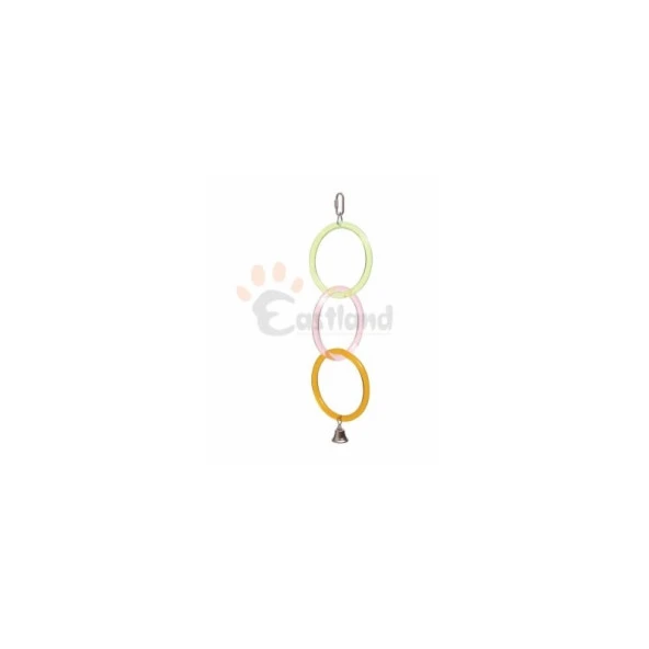Eastland Akrilik Olimpik Kuş Halkası Papağan için 14 cm çapında 3 adet halkadan oluşan toplam uzunluğu 44 cm olan çanlı olimpik kuş halkası ürün görseli 1