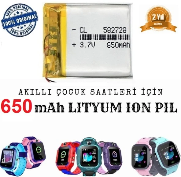 650 Mah Twox Q50 Akıllı Çocuk Saat Telefon Batarya - Pil 3.7v 650mah 582728 pil ürün görseli 1