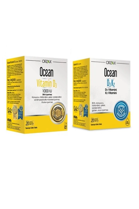 Ocean Vitamin D3 1000 Iu Oral Sprey 20 Ml + Ocean D3k2 Damla 20 Ml Avantajlı Paket ürün görseli 1