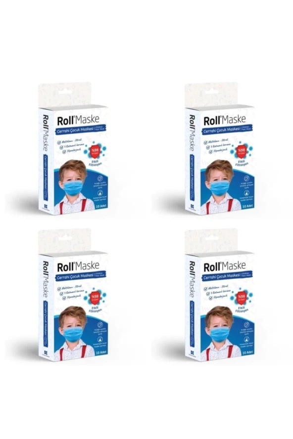 Roll 3 Katlı Mavi Erkek Çocuk Cerrahi Maske Telli 10lu 4 Kutu ürün görseli 1