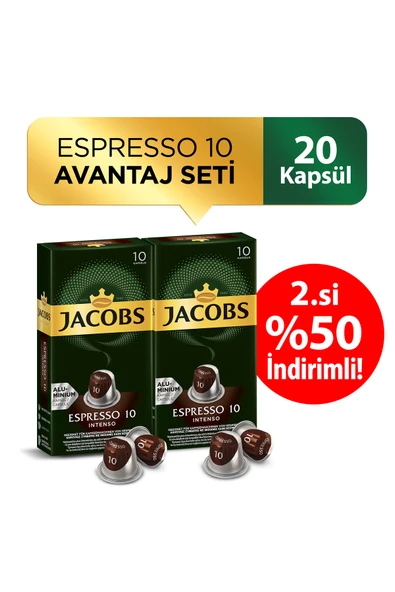 Jacobs Espresso 10 Intenso Alüminyum Kapsül Kahve 10 x 2 Adet 2.%50 İndirmli ! ürün görseli 1