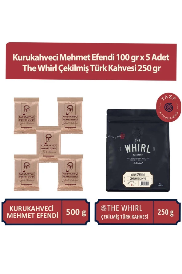 Kurukahveci Mehmet Efendi 100 gr x 5 Adet ve The Whirl Çekilmiş Türk Kahvesi 250 gr ürün görseli 1