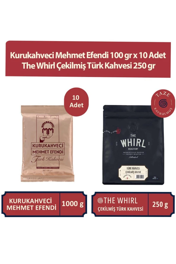 Kurukahveci Mehmet Efendi 100 gr x 10 Adet ve The Whirl Çekilmiş Türk Kahvesi 250 gr ürün görseli 1