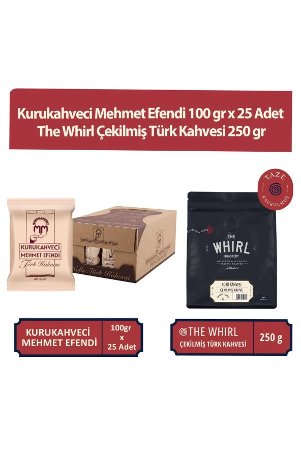 Kurukahveci Mehmet Efendi 100 gr x 25 Adet ve The Whirl Çekilmiş Türk Kahvesi 250 gr ürün görseli 1