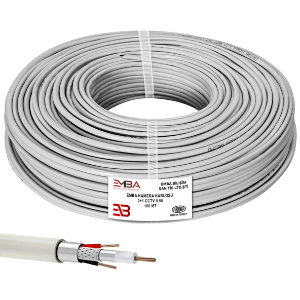 Emba Kamera Kablosu 2+1 Cctv 0.50 100 Mt Makarasız ürün görseli 1