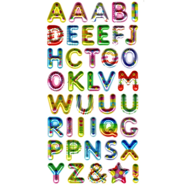 Sticker Kabartmalı Stiker Defter, Planlayıcı Etiket (metalik751) - 17X9 cm - Metalik Alfabe Desenli ürün görseli 1