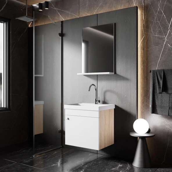 KAREN BANYO Milano 50 Cm Lavabolu Banyo Dolabı,lavabo Dahil, Ayna Dahil,sonomo Meşe ürün görseli 1