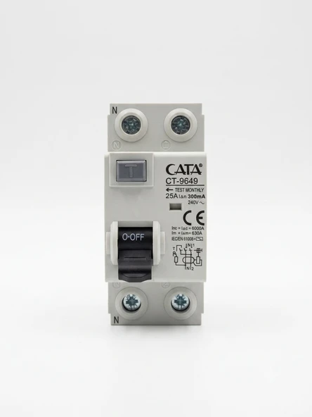 CATA CT 9649 2X25A 300mA 6kA Monofaze Kaçak Akım Rölesi ürün görseli 1