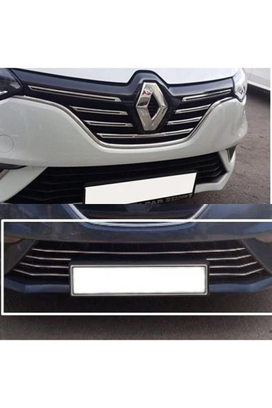 Megane 4 Krom Set Ön Tampon Çıtası Ve Ön Panjur 12 Parça 2016 - 2020 Paslanmaz Çelik ürün görseli 1