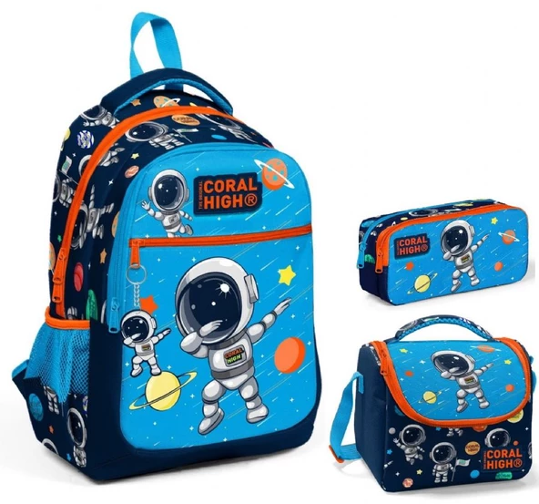 Coral High Erkek Çocuk Lacivert Mavi Astronot Üçlü İlkokul Okul Çanta Seti ürün görseli 1
