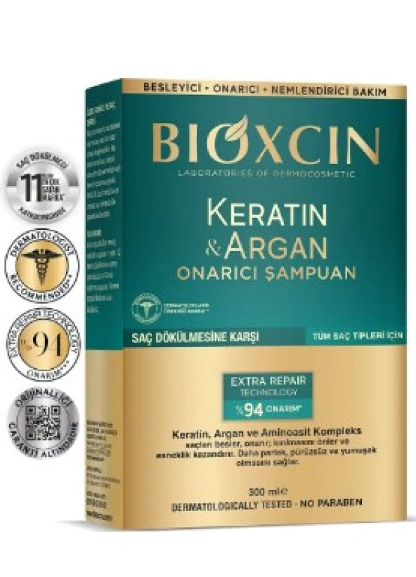 Bioxcin Keratin & Argan Saç Dökülmesine Karşı Onarıcı Şampuan 300 Ml 8680512631613 ürün görseli 1