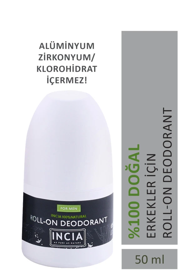 INCIA %100 Doğal Roll On Deodorant Erkekler İçin Ter Kokusu Önleyici Leke Yapmayan 50 ml ürün görseli 1