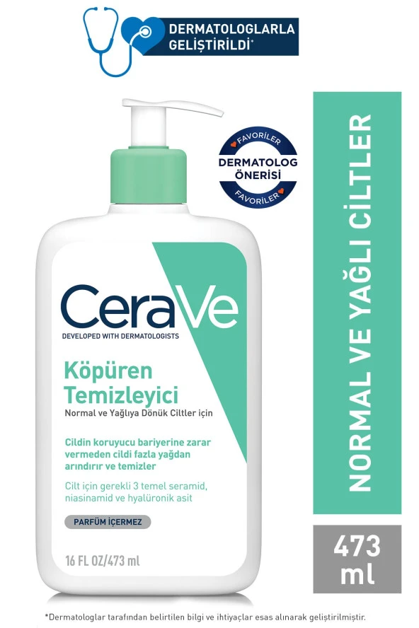 CERAVE Köpüren Temizleyici Seramid Içerikli Normal & Yağlı Ciltler Yüz Vücut 473 Ml ürün görseli 1