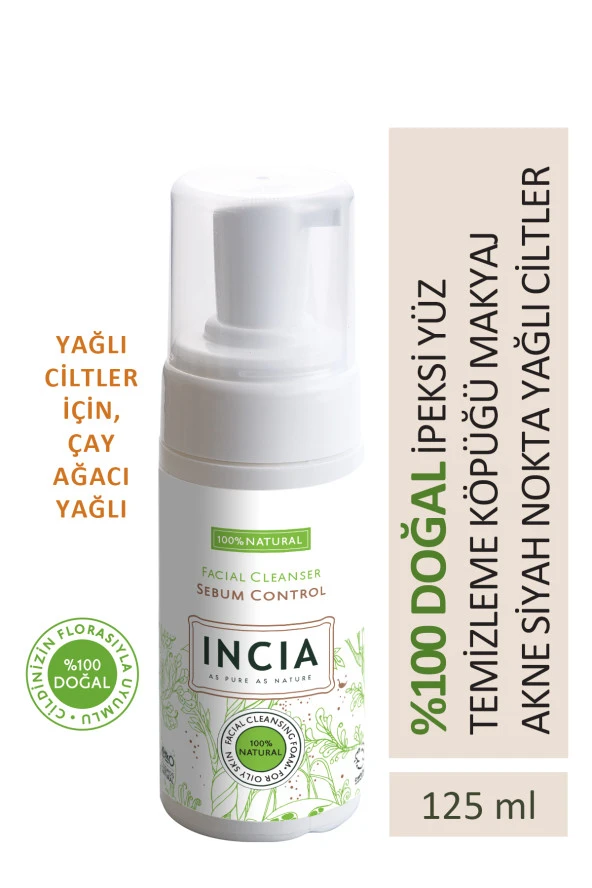 INCIA %100 Doğal İpeksi Yüz Temizleme Köpüğü Makyaj Akne Siyah Nokta Sivilce Yağlı Ciltler Vegan 125 ml ürün görseli 1