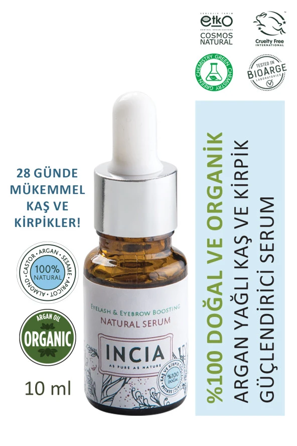 INCIA %100 Doğal Kaş Ve Kirpik Güçlendirici Serum Bitkisel Yoğunlaştırıcı Yoğun Bakım Yağı Vegan 10 ml ürün görseli 1