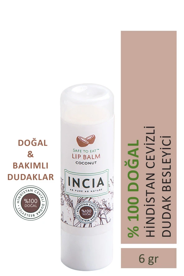 INCIA %100 Doğal Dudak Besleyici Hindistan Cevizi Bitkisel Nemlendirici Dudak Bakım Kremi 6 G ürün görseli 1