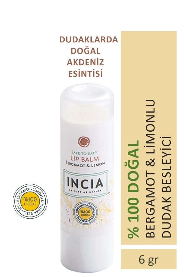 INCIA %100 Doğal Dudak Besleyici Bergamot & Limon Bitkisel Nemlendirici Dudak Bakım Kremi 6 G ürün görseli 1