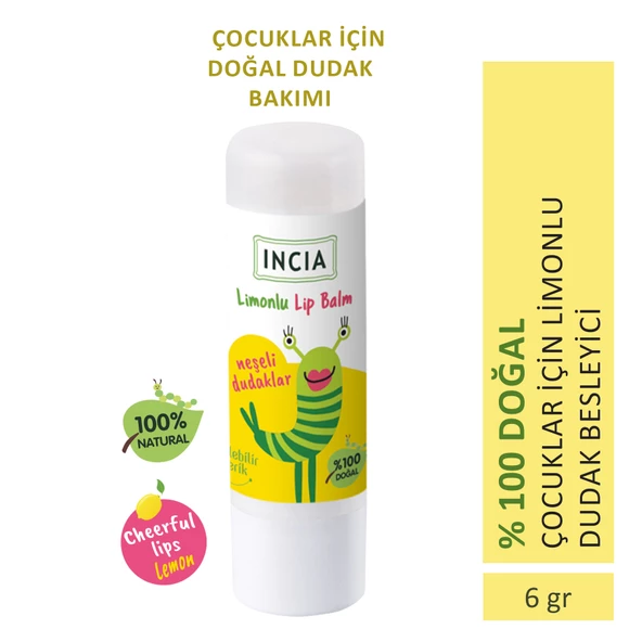 INCIA %100 Doğal Kids Dudak Besleyici Limon Bitkisel Nemlendirici Dudak Bakım Kremi 6 G ürün görseli 1