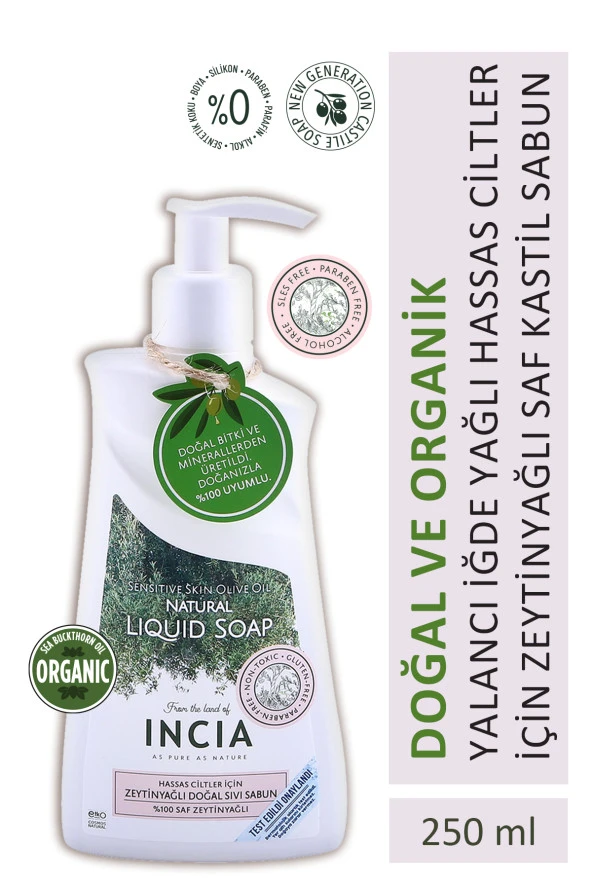 INCIA %100 Doğal Sıvı Kastil Sabunu Hassas Ciltler İçin Zeytinyağlı 10 Bitkisel Değerli Yağ Vegan 250 ml ürün görseli 1