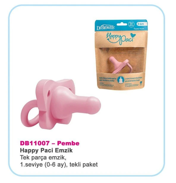 Dr.Browns Happypaci tek parça silikon emzik 0-6 Ay Pembe tekli paket ürün görseli 1