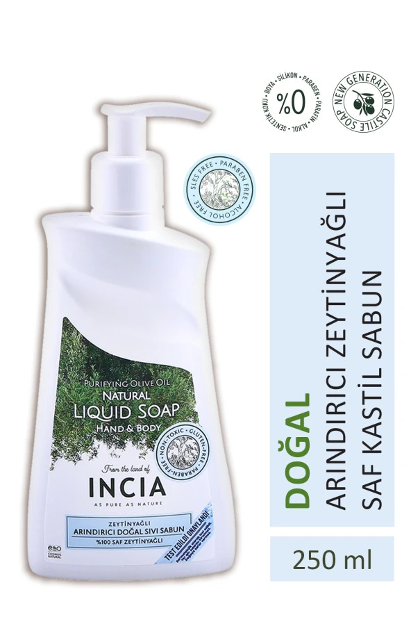 INCIA %100 Doğal Sıvı Kastil Sabunu Arındırıcı Zeytinyağlı 10 Bitkisel Değerli Yağ Vegan 250 ml ürün görseli 1