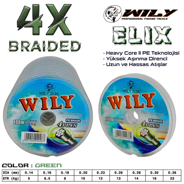 Wily Elix 4 Kat İp Misina Yeşil 100 Mt ürün görseli 1