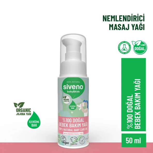 Siveno 100 Doğal Bebek Yağı Organik Jojoba Bakım Masaj Yağı Parafinsiz Bitkisel Vegan 50 ml ürün görseli 1