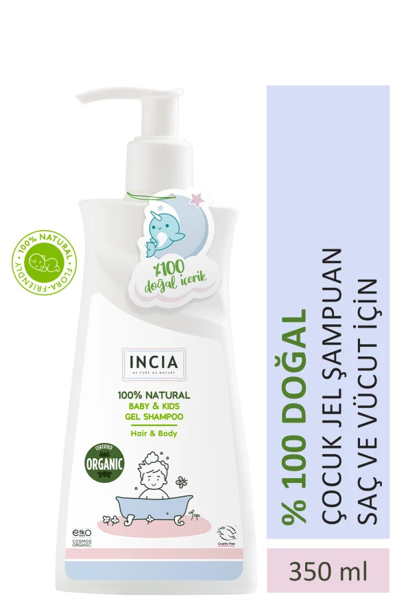 INCIA %100 Doğal Organik Sertifikalı Bebek Ve Çocuk Jel Şampuanı Saç Vücut Lavanta Konak Önleyici 350 ml ürün görseli 1