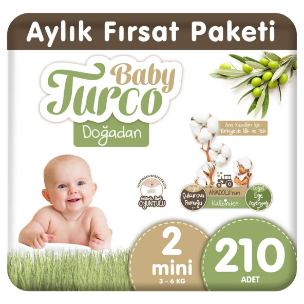 Baby Turco Doğadan 2 Numara Mini 210'Lu Bebek Bezi ürün görseli 1