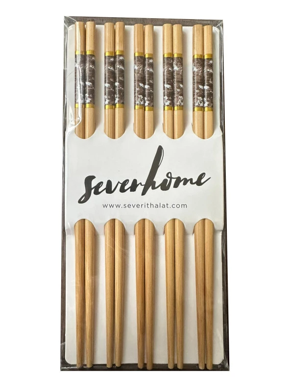 Desenli Yıkanabilir Kore Japon Çin Bambu Chopsticks Yemek Çubuğu - 24 Cm. - 5 Çiftlik 1 Paket ürün görseli 1