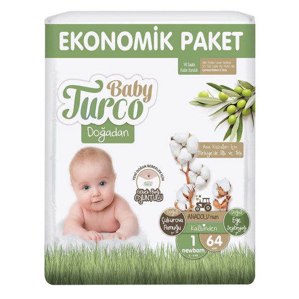 Baby Turco Doğadan 1 Numara Yenidoğan 64'lü Bebek Bezi ürün görseli 1