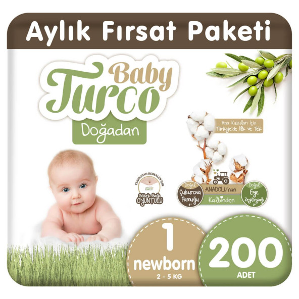 Baby Turco Doğadan 1 Numara Yenidoğan 200'lü Bebek Bezi ürün görseli 1