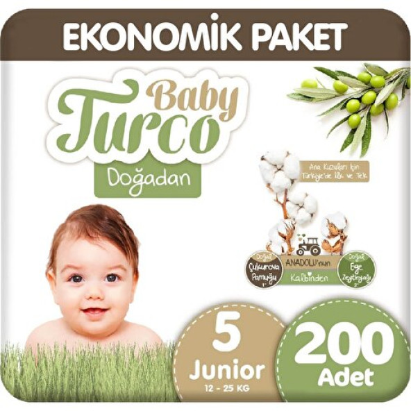 Baby Turco Doğadan 5 Beden Junior 200'lü Bebek Bezi ürün görseli 1