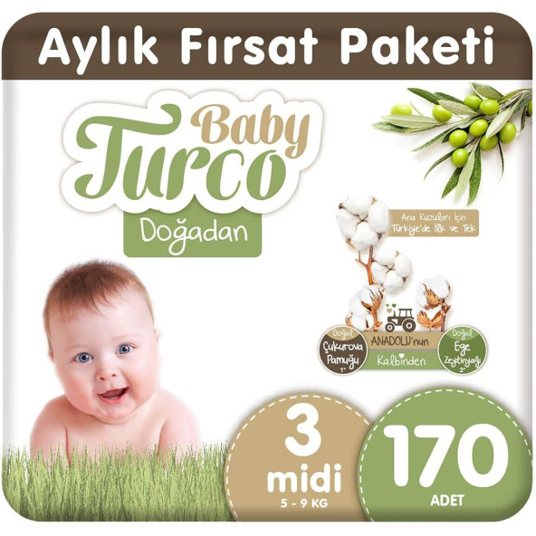 Baby Turco Doğadan 3 Numara Midi 170'li Bebek Bezi ürün görseli 1