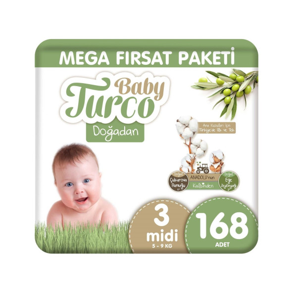Baby Turco Doğadan 3 Beden Midi 168'li Bebek Bezi ürün görseli 1
