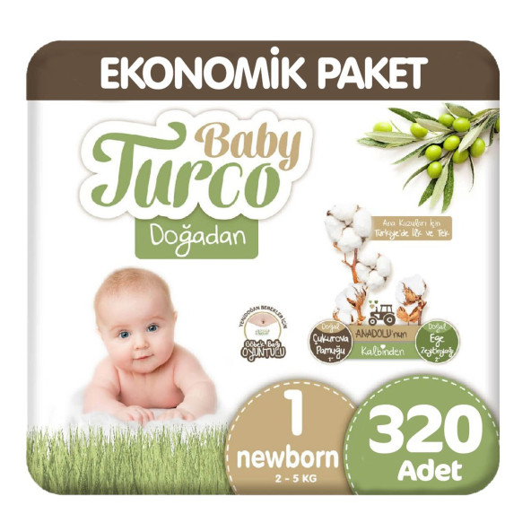 Baby Turco Doğadan 1 Numara Yenidoğan 320'li Bebek Bezi ürün görseli 1